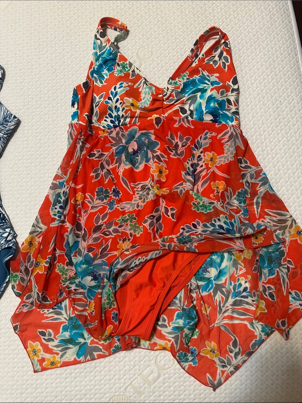 Red-Orange Floral One-Piece Swimsuit